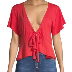 Free People We The Free Knot Me Bittersweet Tie Front Flutter Plunge Top